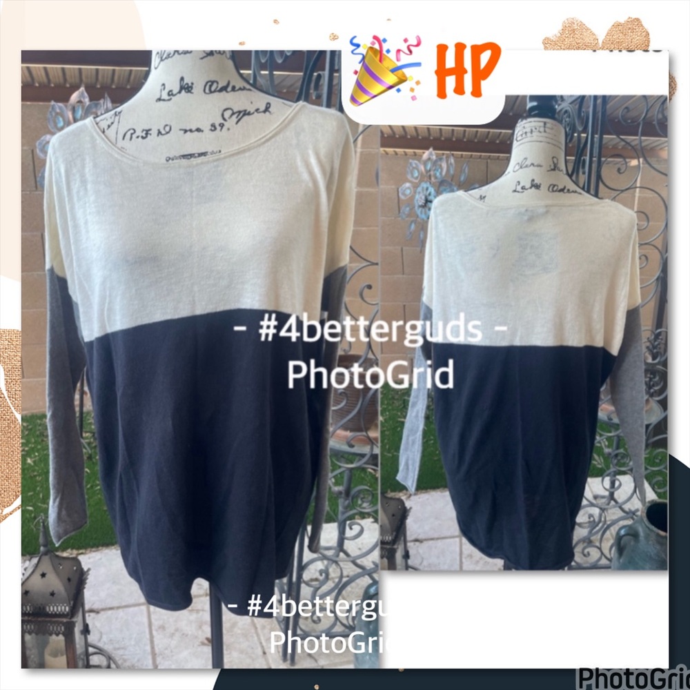Vince. Color Block Cotton Long Sleeve Oversized Blouse Small Petite will fit M-L